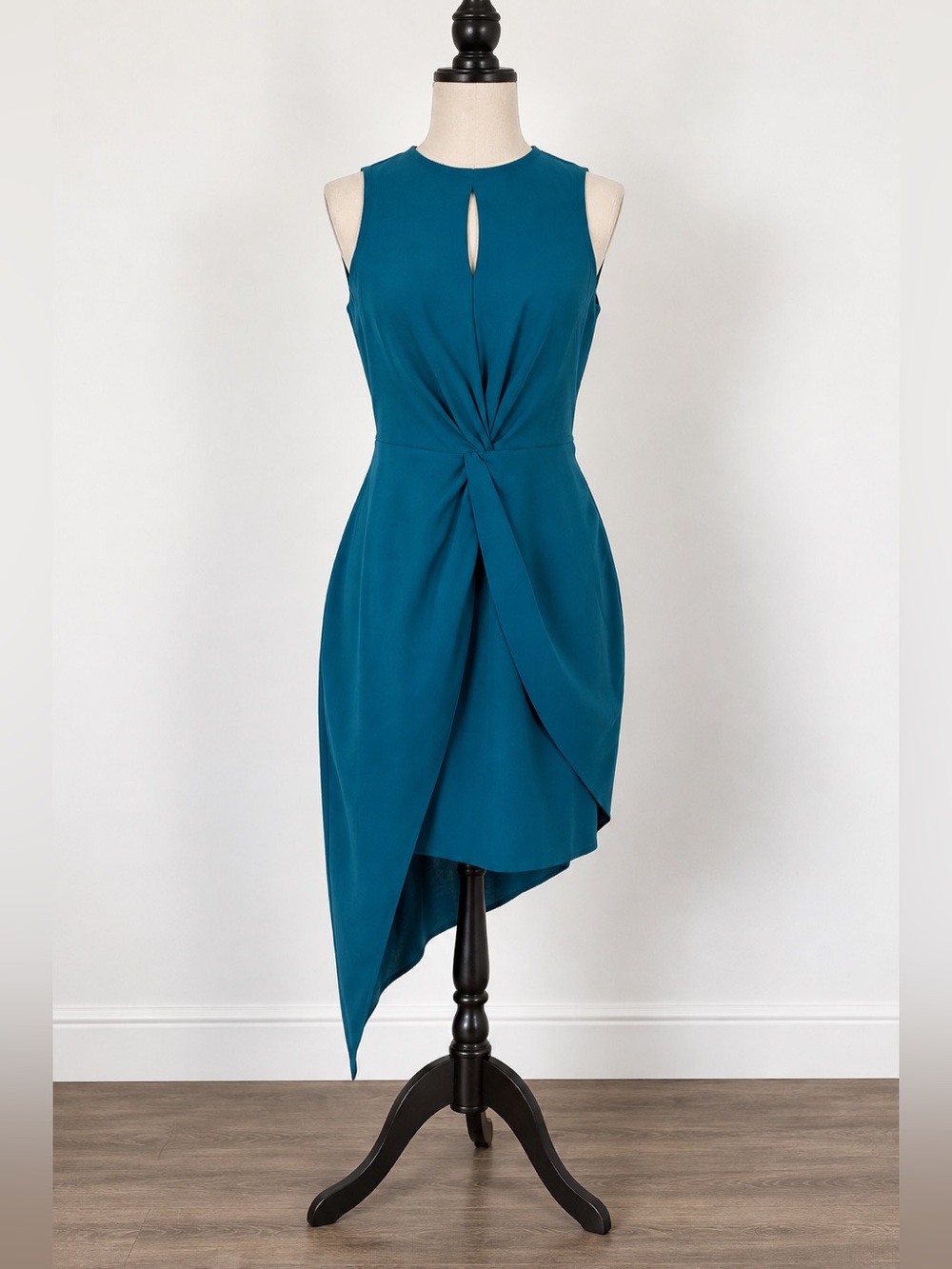 Harlyn Teal Twisted Waist Asymmetrical High Low Cocktail Dress S